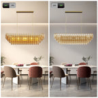 Tronchi Large 12-Light Amber Gold Rectangular Chandelier Tatayosi Tiered Smoke Blown Glass Pendant Light For Kitchen Island