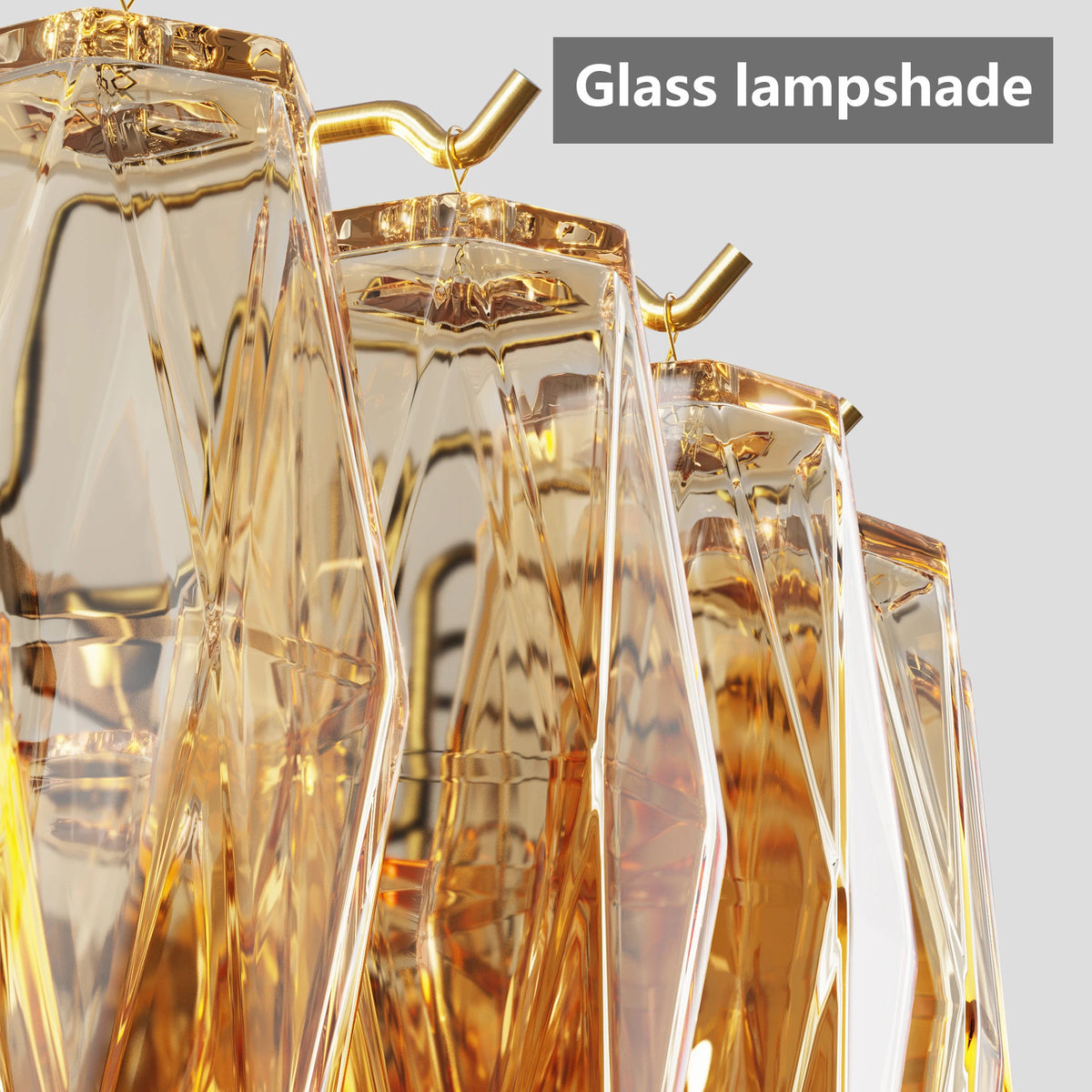 Tronchi Large 12-Light Amber Gold Rectangular Chandelier Tatayosi Tiered Smoke Blown Glass Pendant Light For Kitchen Island