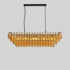 Tronchi Large 12-Light Amber Gold Rectangular Chandelier Tatayosi Tiered Smoke Blown Glass Pendant Light For Kitchen Island