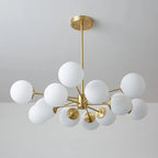 Modern Milky White Glass Bubble Chandelier Opal Glass Globe Sputnik Pendant Light with Glod Metal Frame