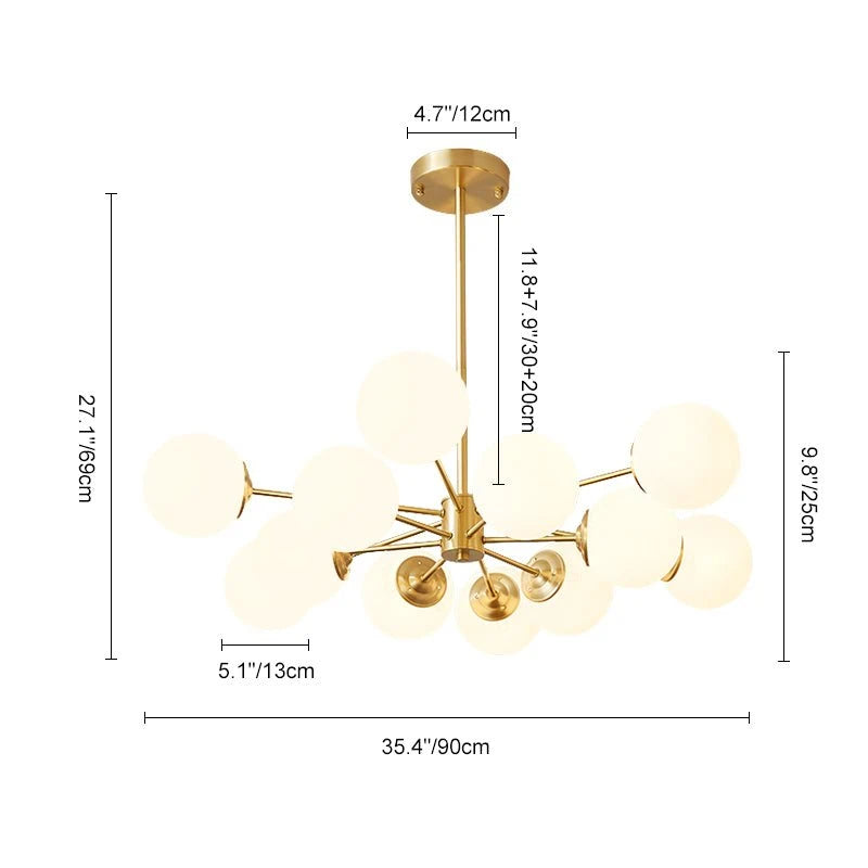 Modern Milky White Glass Bubble Chandelier Opal Glass Globe Sputnik Pendant Light with Glod Metal Frame