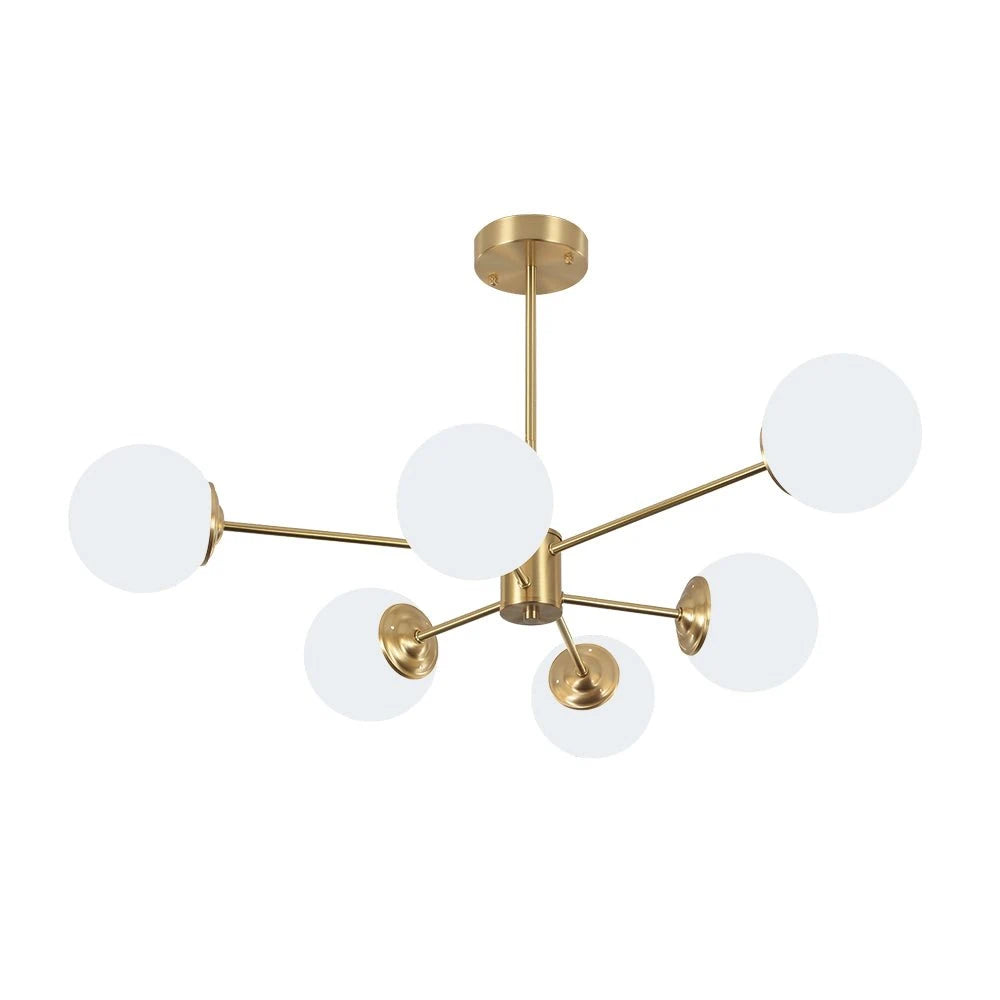 Modern Milky White Glass Bubble Chandelier Opal Glass Globe Sputnik Pendant Light with Glod Metal Frame