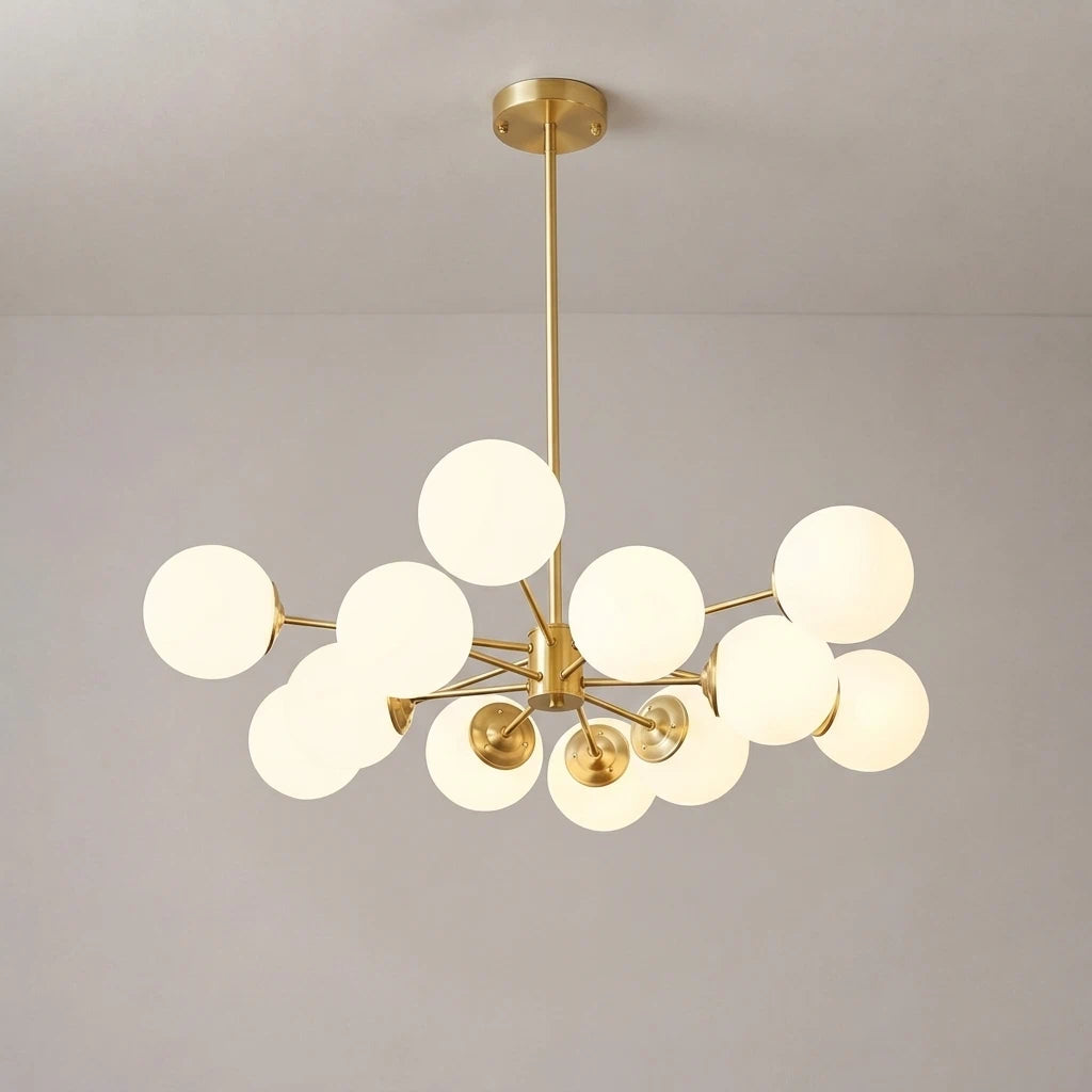 Modern Milky White Glass Bubble Chandelier Opal Glass Globe Sputnik Pendant Light with Glod Metal Frame
