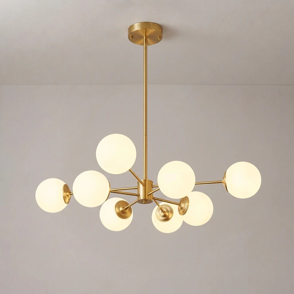 Modern Milky White Glass Bubble Chandelier Opal Glass Globe Sputnik Pendant Light with Glod Metal Frame