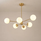 Modern Milky White Glass Bubble Chandelier Opal Glass Globe Sputnik Pendant Light with Glod Metal Frame