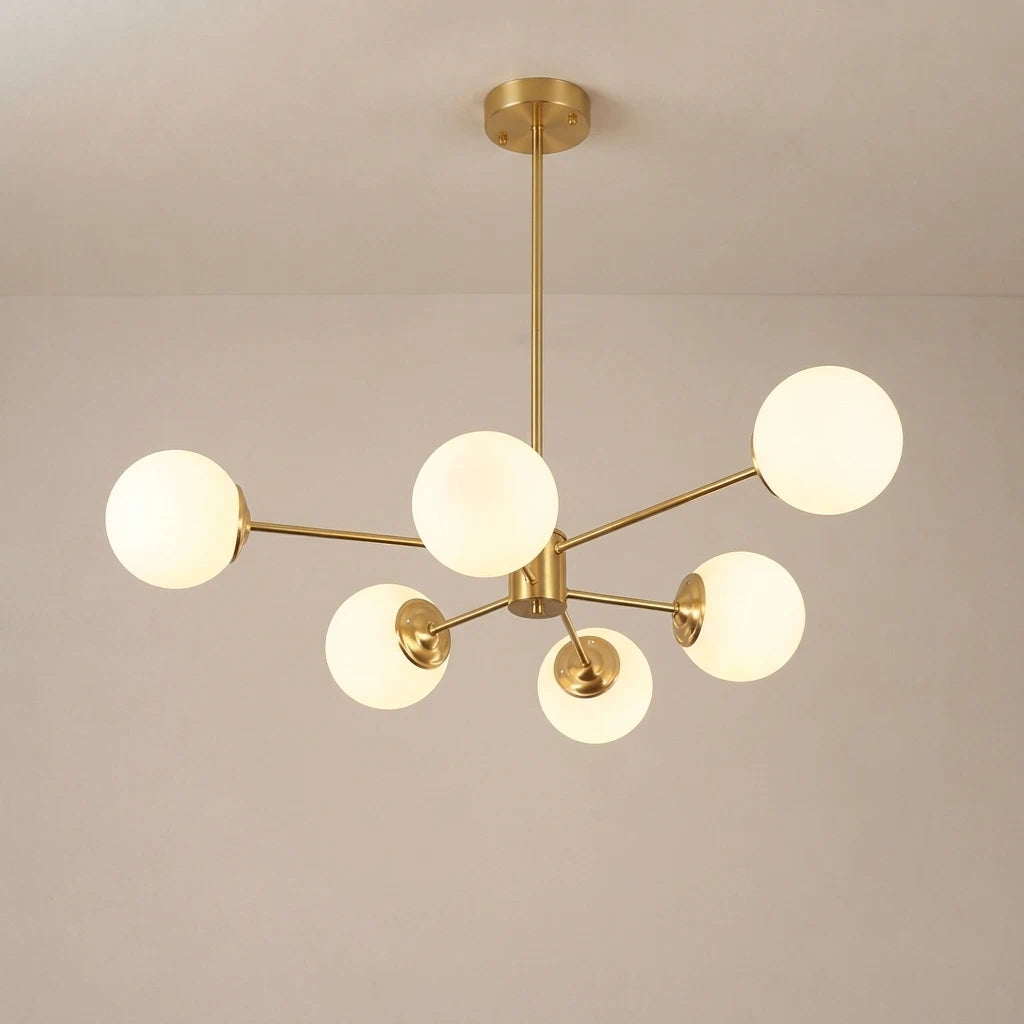 Modern Milky White Glass Bubble Chandelier Opal Glass Globe Sputnik Pendant Light with Glod Metal Frame