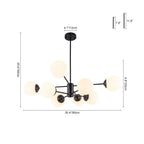 Modern Milky White Glass Bubble Chandelier Opal Glass Globe Sputnik Pendant Light with Black Metal Frame
