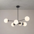 Modern Milky White Glass Bubble Chandelier Opal Glass Globe Sputnik Pendant Light with Black Metal Frame