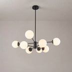 Modern Milky White Glass Bubble Chandelier Opal Glass Globe Sputnik Pendant Light with Black Metal Frame