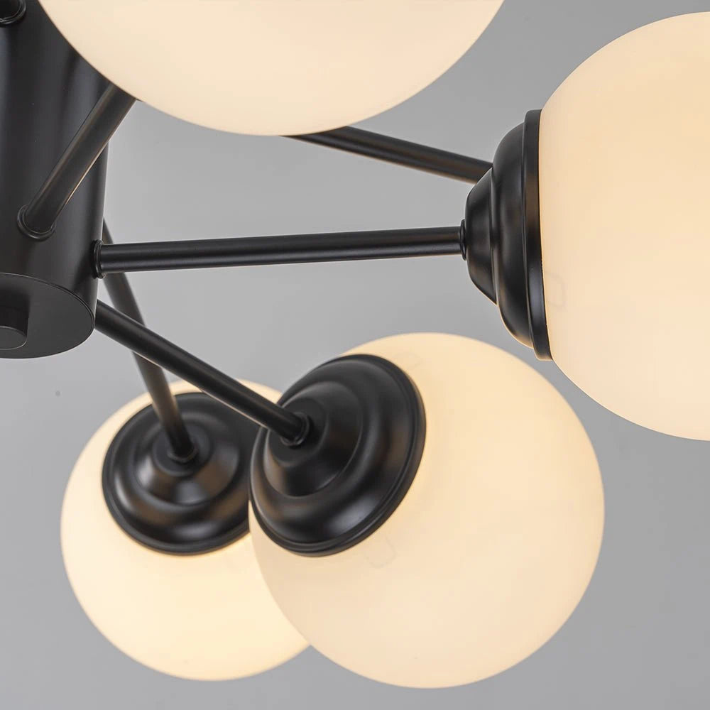 Modern Milky White Glass Bubble Chandelier Opal Glass Globe Sputnik Pendant Light with Black Metal Frame