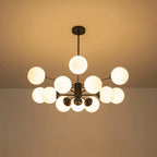 Modern Milky White Glass Bubble Chandelier Opal Glass Globe Sputnik Pendant Light with Black Metal Frame