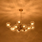 12-Light Ribbed Glass Glob Sputnik Chandelier Glold Ransparent Glass Bubble Pendant Light For for Dining Living