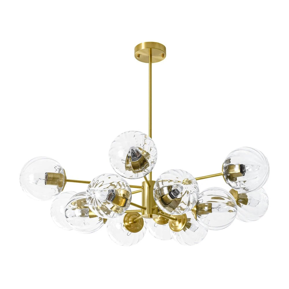 12-Light Ribbed Glass Glob Sputnik Chandelier Glold Ransparent Glass Bubble Pendant Light For for Dining Living