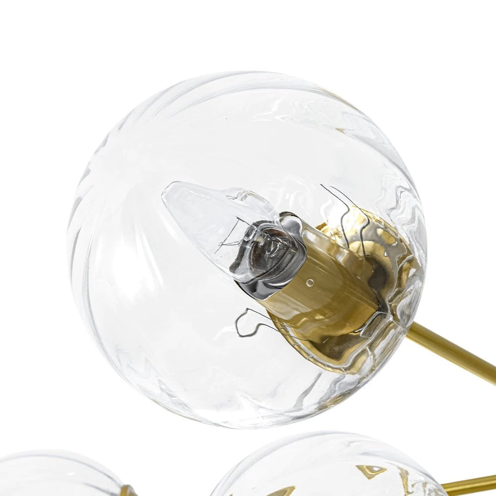 12-Light Ribbed Glass Glob Sputnik Chandelier Glold Ransparent Glass Bubble Pendant Light For for Dining Living
