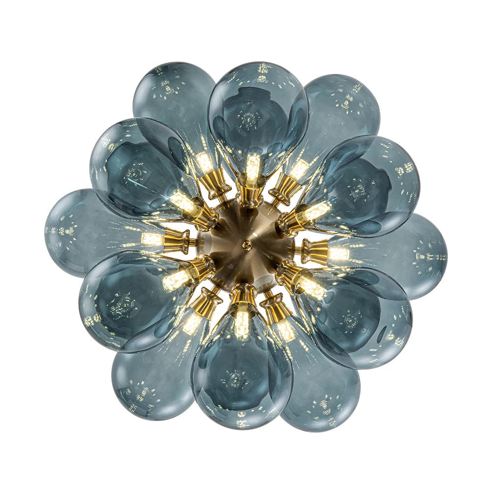 Modern Blue Glass Bubble Chandelier 18-Light Cluster Glass Ball  Chandelier with Gold Metal Frame