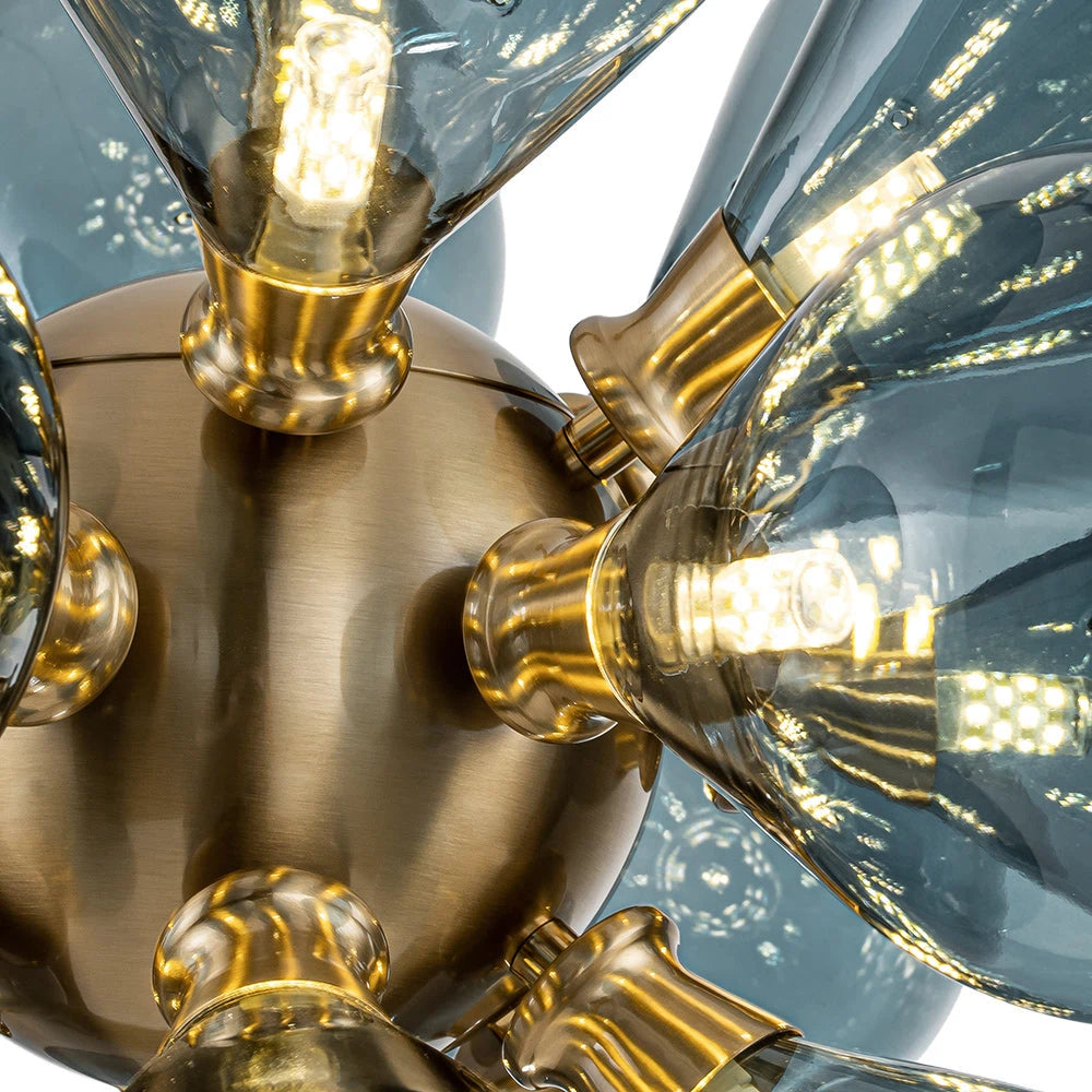 Modern Blue Glass Bubble Chandelier 18-Light Cluster Glass Ball  Chandelier with Gold Metal Frame
