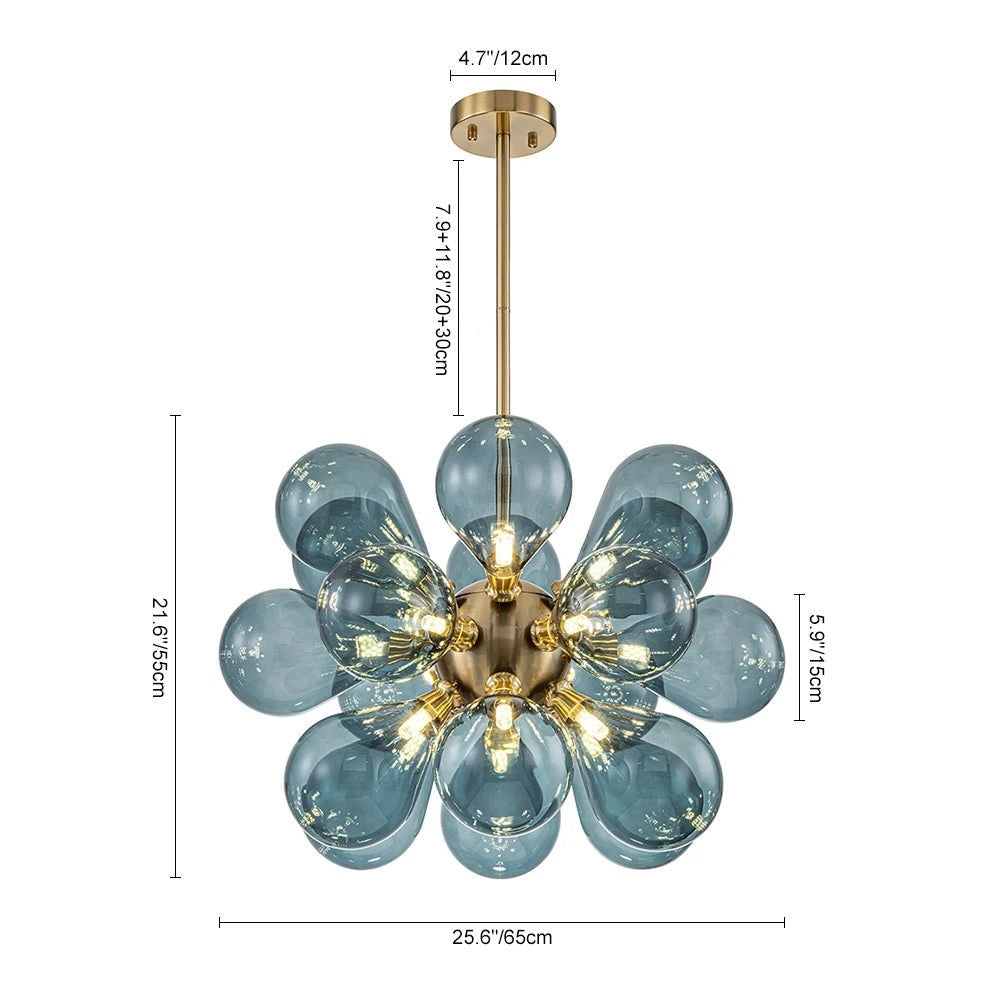 Modern Blue Glass Bubble Chandelier 18-Light Cluster Glass Ball  Chandelier with Gold Metal Frame