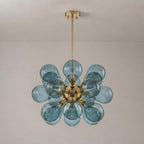 Modern Blue Glass Bubble Chandelier 18-Light Cluster Glass Ball  Chandelier with Gold Metal Frame