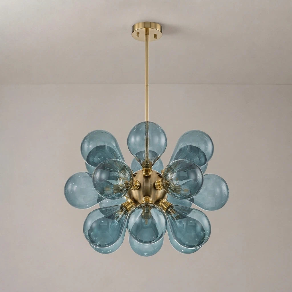 Modern Blue Glass Bubble Chandelier 18-Light Cluster Glass Ball  Chandelier with Gold Metal Frame