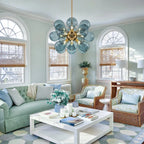 Modern Blue Glass Bubble Chandelier 18-Light Cluster Glass Ball  Chandelier with Gold Metal Frame