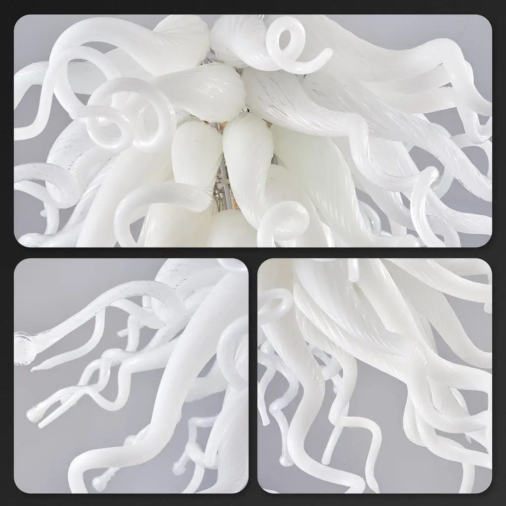 Modern Hand Blown White Glass Chandelier Artistic Sculptural Pendant Light for Luxury Interiors