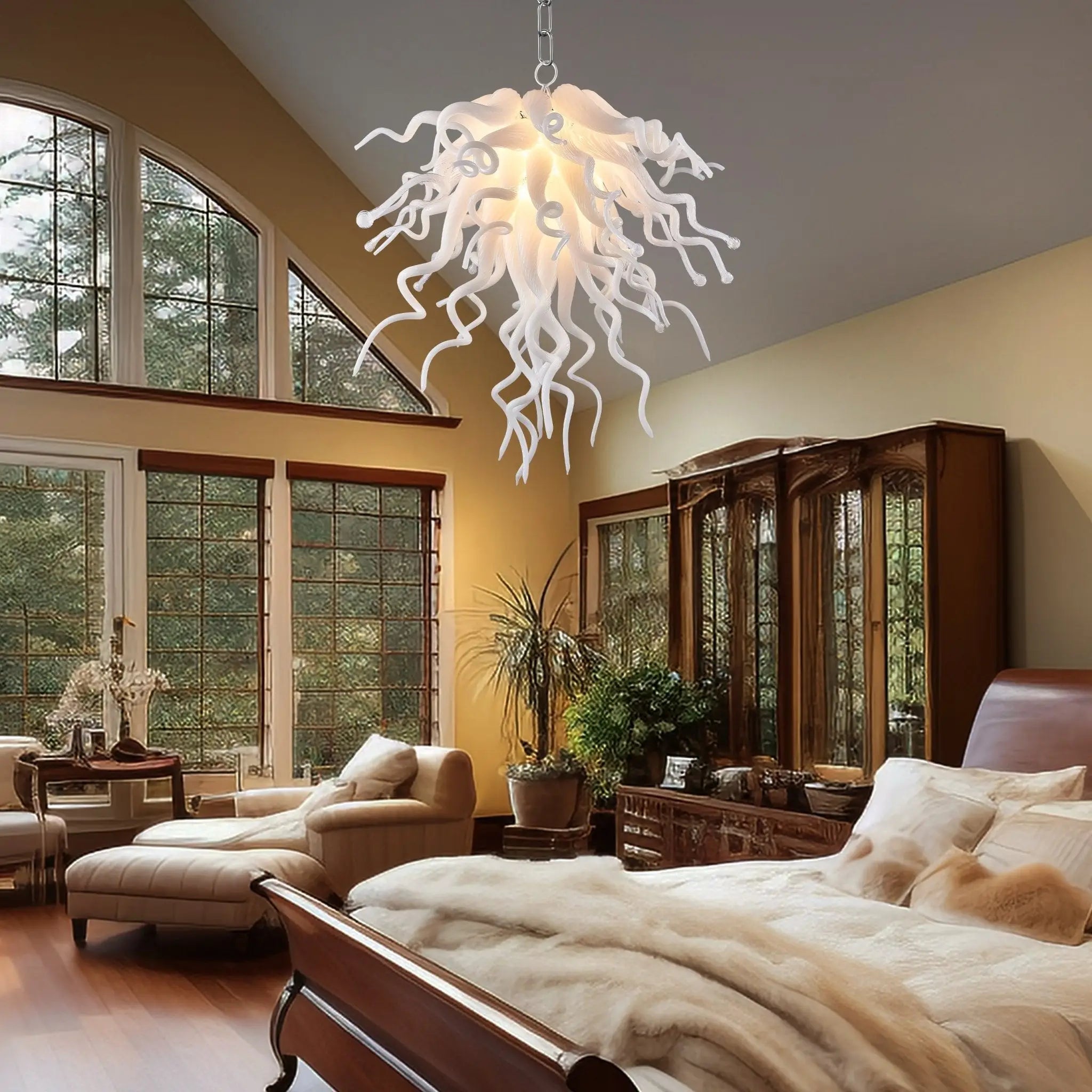 Modern Hand Blown White Glass Chandelier Artistic Sculptural Pendant Light for Luxury Interiors