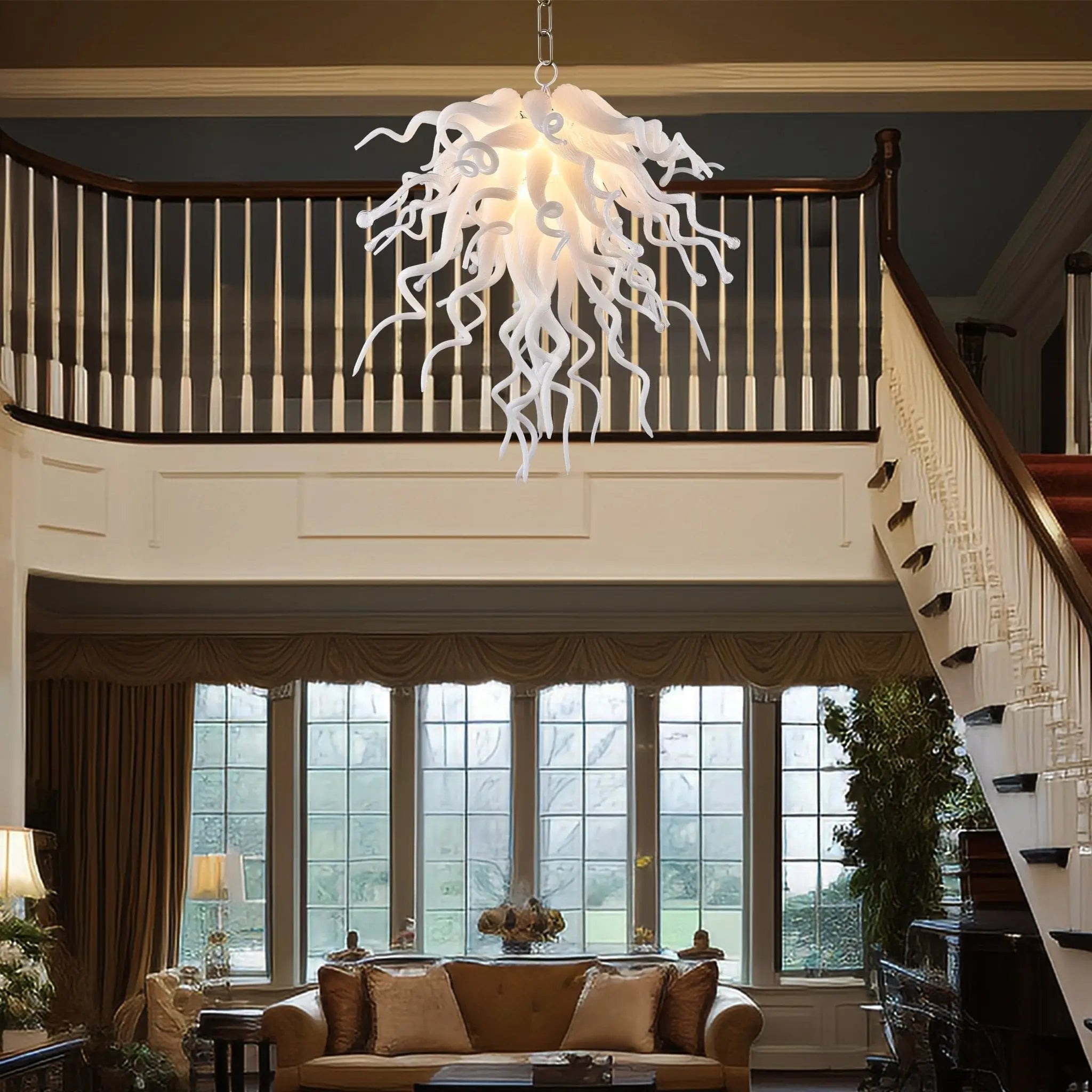 Modern Hand Blown White Glass Chandelier Artistic Sculptural Pendant Light for Luxury Interiors