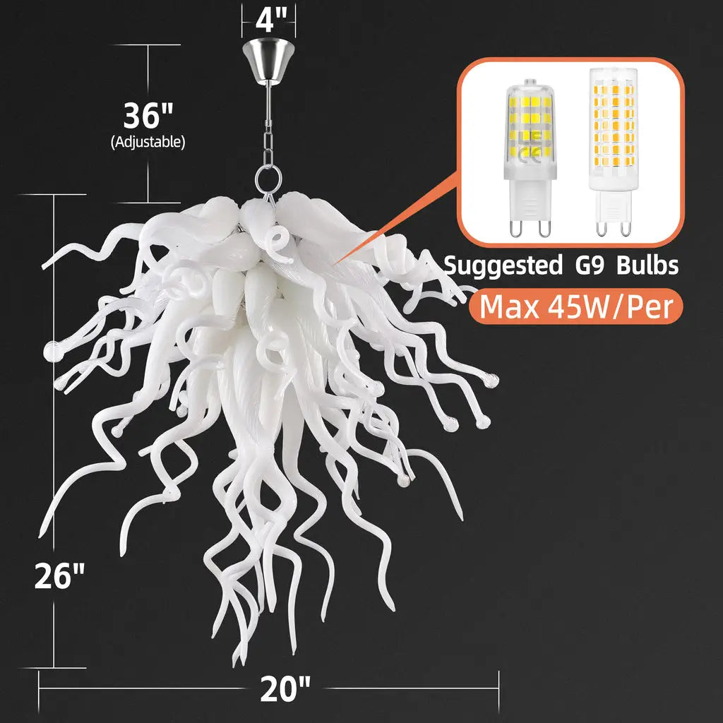 Modern Hand Blown White Glass Chandelier Artistic Sculptural Pendant Light for Luxury Interiors