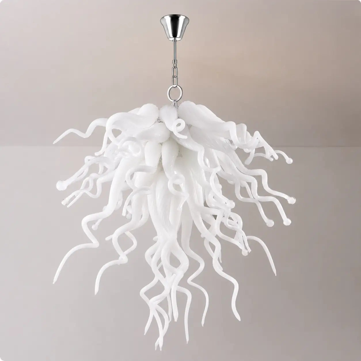 Modern Hand Blown White Glass Chandelier Artistic Sculptural Pendant Light for Luxury Interiors