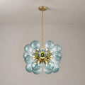 Modern Gradual Blue Glass Bubble Chandelier 18-Light Cluster Glass Ball Pendant Light with Gold Metal Frame