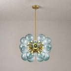 Modern Gradual Blue Glass Bubble Chandelier 18-Light Cluster Glass Ball Pendant Light with Gold Metal Frame