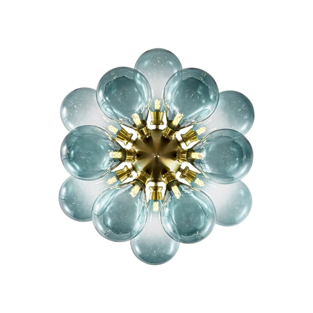 Modern Gradual Blue Glass Bubble Chandelier 18-Light Cluster Glass Ball Pendant Light with Gold Metal Frame