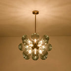 Modern Gradual Blue Glass Bubble Chandelier 18-Light Cluster Glass Ball Pendant Light with Gold Metal Frame