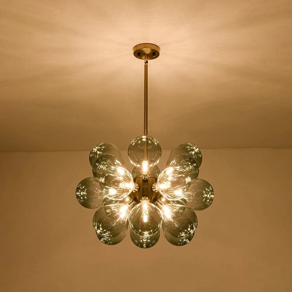 Modern Gradual Blue Glass Bubble Chandelier 18-Light Cluster Glass Ball Pendant Light with Gold Metal Frame