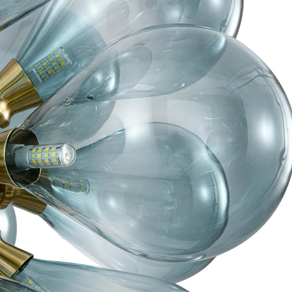 Modern Gradual Blue Glass Bubble Chandelier 18-Light Cluster Glass Ball Pendant Light with Gold Metal Frame