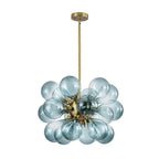 Modern Gradual Blue Glass Bubble Chandelier 18-Light Cluster Glass Ball Pendant Light with Gold Metal Frame