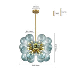 Modern Gradual Blue Glass Bubble Chandelier 18-Light Cluster Glass Ball Pendant Light with Gold Metal Frame