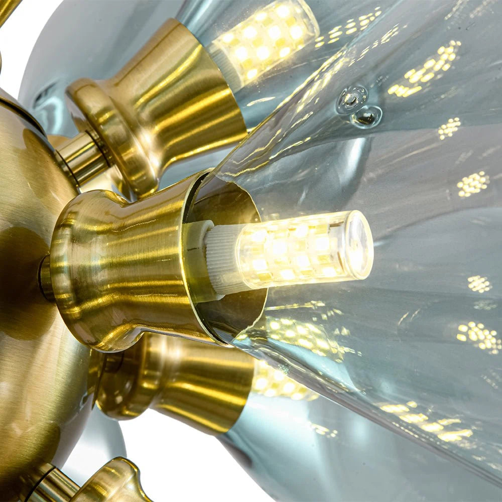 Modern Gradual Blue Glass Bubble Chandelier 18-Light Cluster Glass Ball Pendant Light with Gold Metal Frame