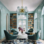 Modern Gradual Blue Glass Bubble Chandelier 18-Light Cluster Glass Ball Pendant Light with Gold Metal Frame