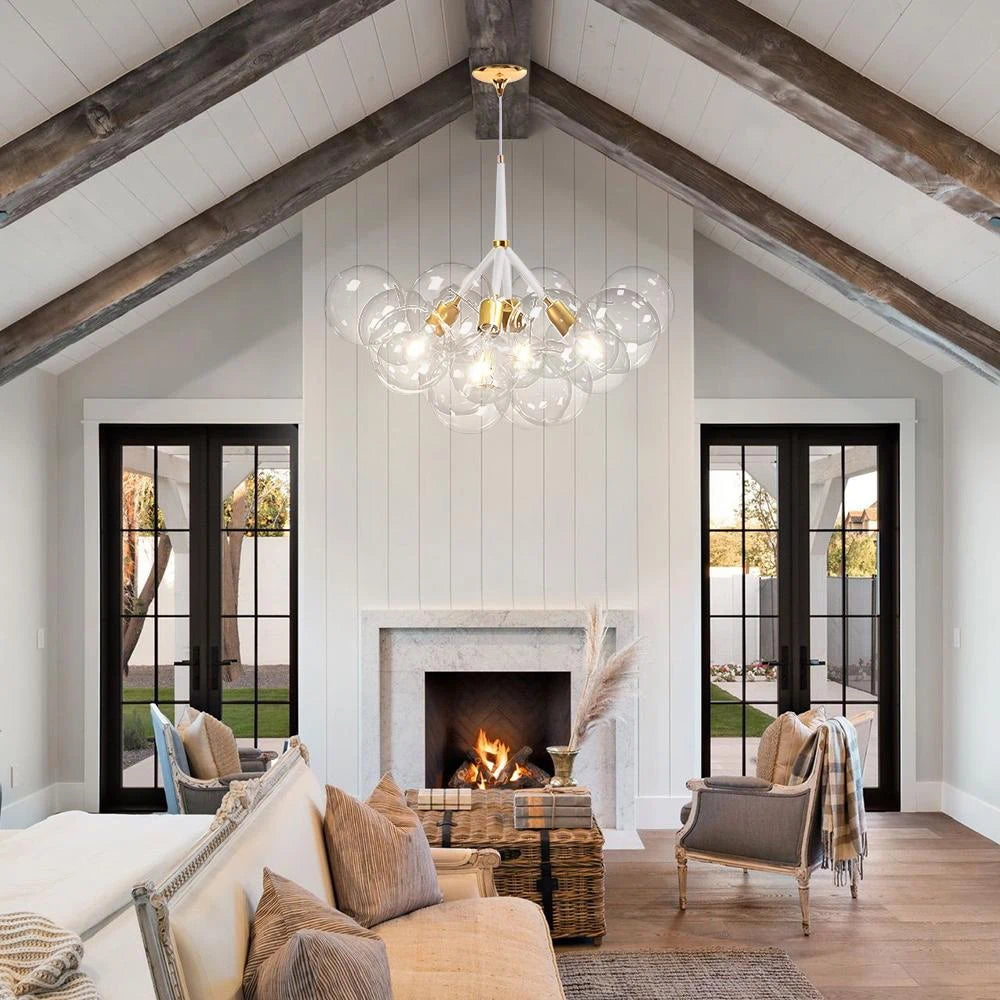 Modern Cluster transparent Glass Ball Chandelier Minimalist Clear Bubble Pendant Light For Bedrooms Living