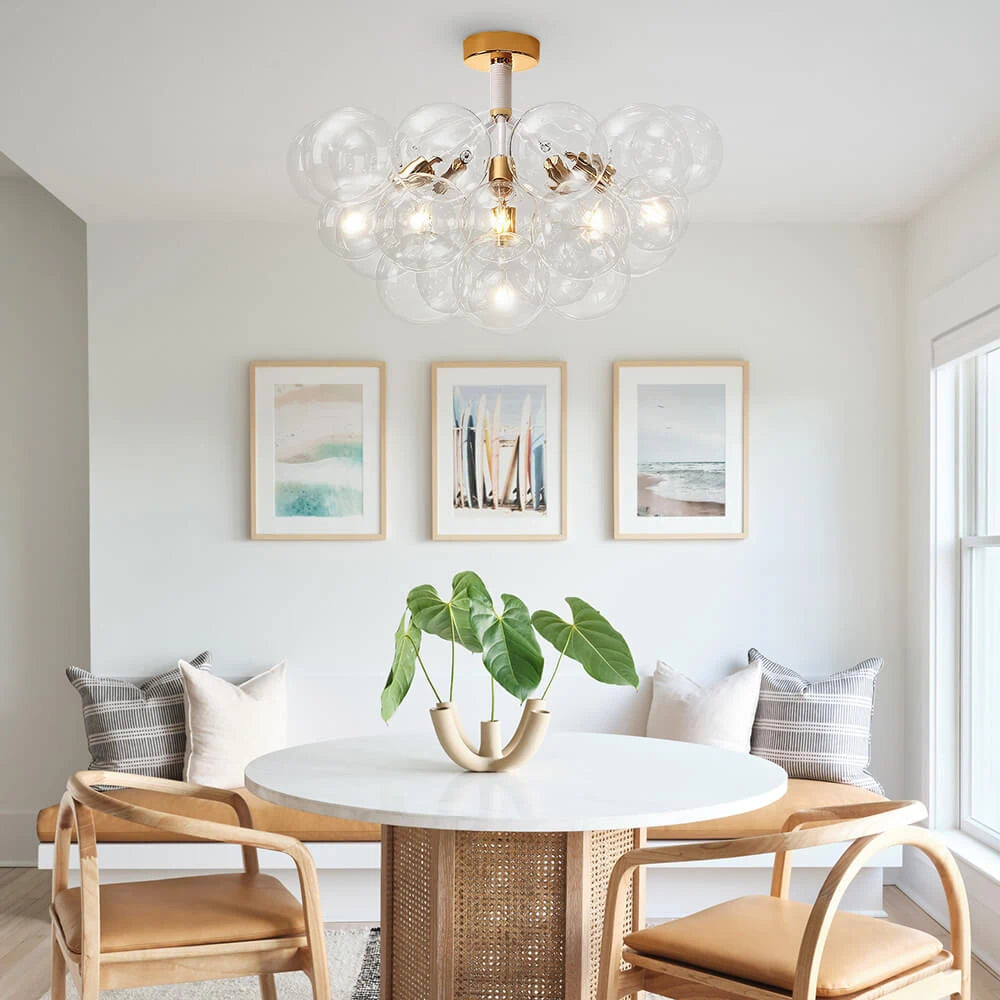 Modern Cluster Clear Glass Bubble Ceiling Light Fixture Talia Semi Flush Glass Ball Chandelier For Low Ceiling