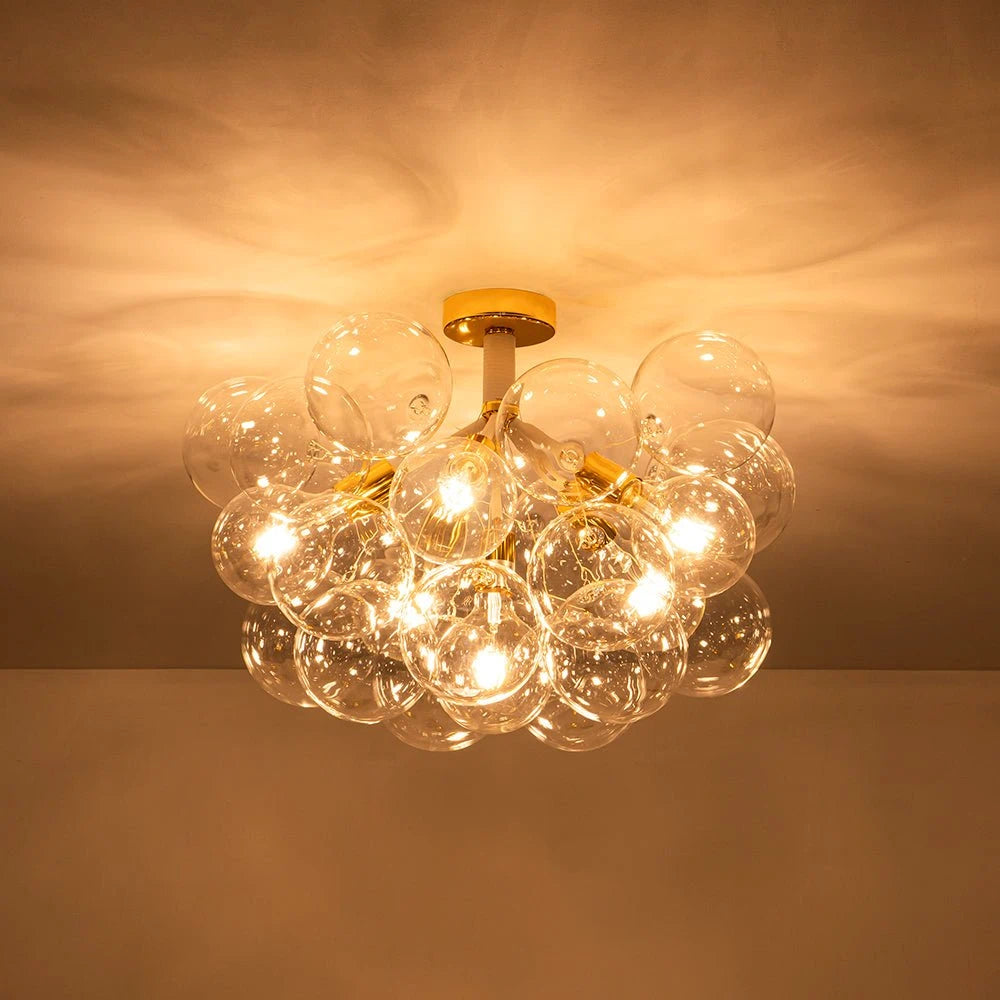 Modern Cluster Clear Glass Bubble Ceiling Light Fixture Talia Semi Flush Glass Ball Chandelier For Low Ceiling