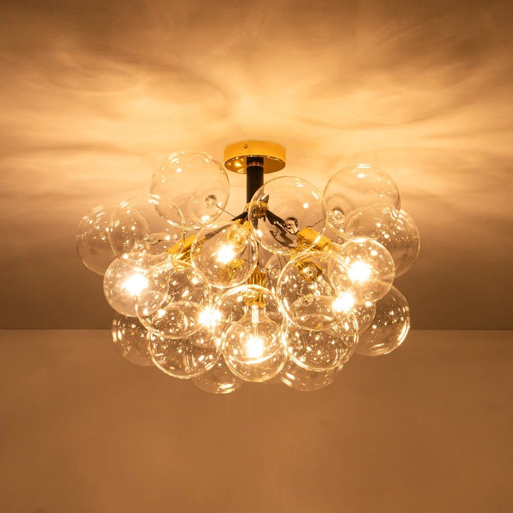 Modern Cluster Clear Glass Bubble Ceiling Light Fixture Talia Semi Flush Glass Ball Chandelier For Low Ceiling