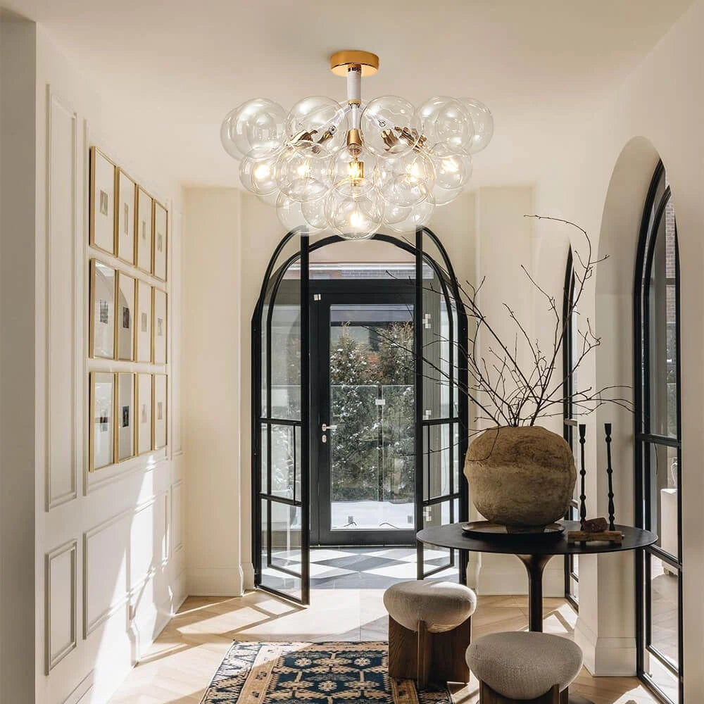 Modern Cluster Clear Glass Bubble Ceiling Light Fixture Talia Semi Flush Glass Ball Chandelier For Low Ceiling