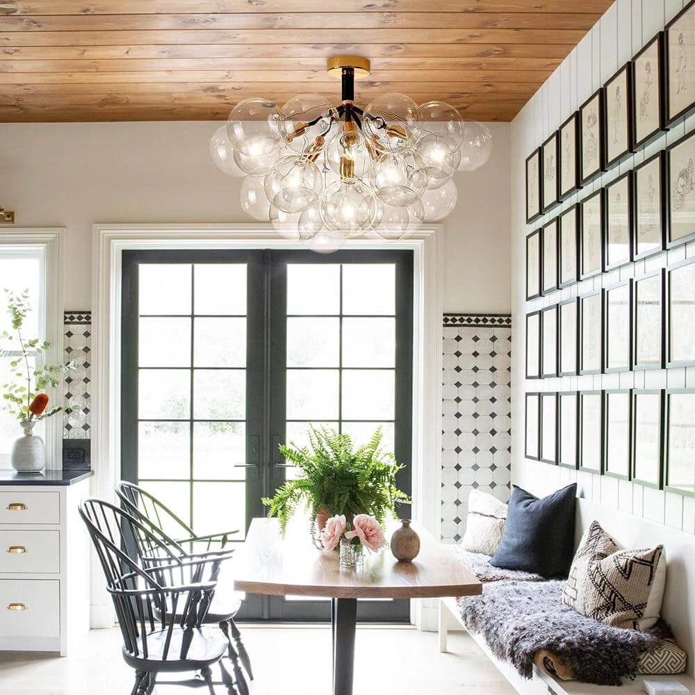 Modern Cluster Clear Glass Bubble Ceiling Light Fixture Talia Semi Flush Glass Ball Chandelier For Low Ceiling
