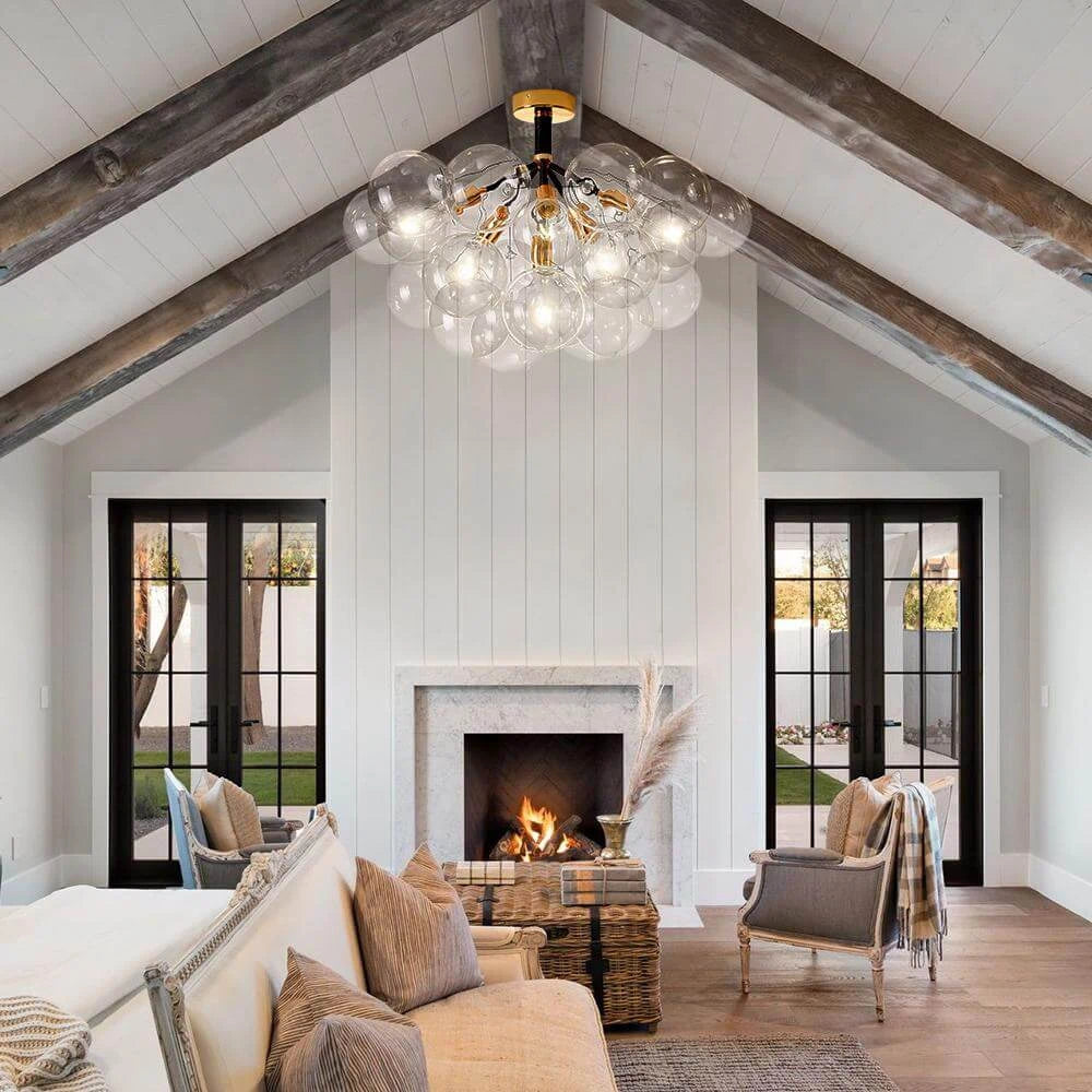 Modern Cluster Clear Glass Bubble Ceiling Light Fixture Talia Semi Flush Glass Ball Chandelier For Low Ceiling
