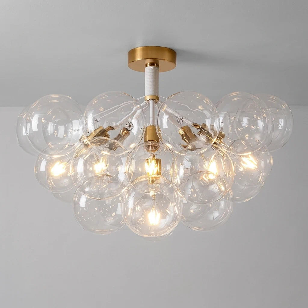 Modern Cluster Clear Glass Bubble Ceiling Light Fixture Talia Semi Flush Glass Ball Chandelier For Low Ceiling