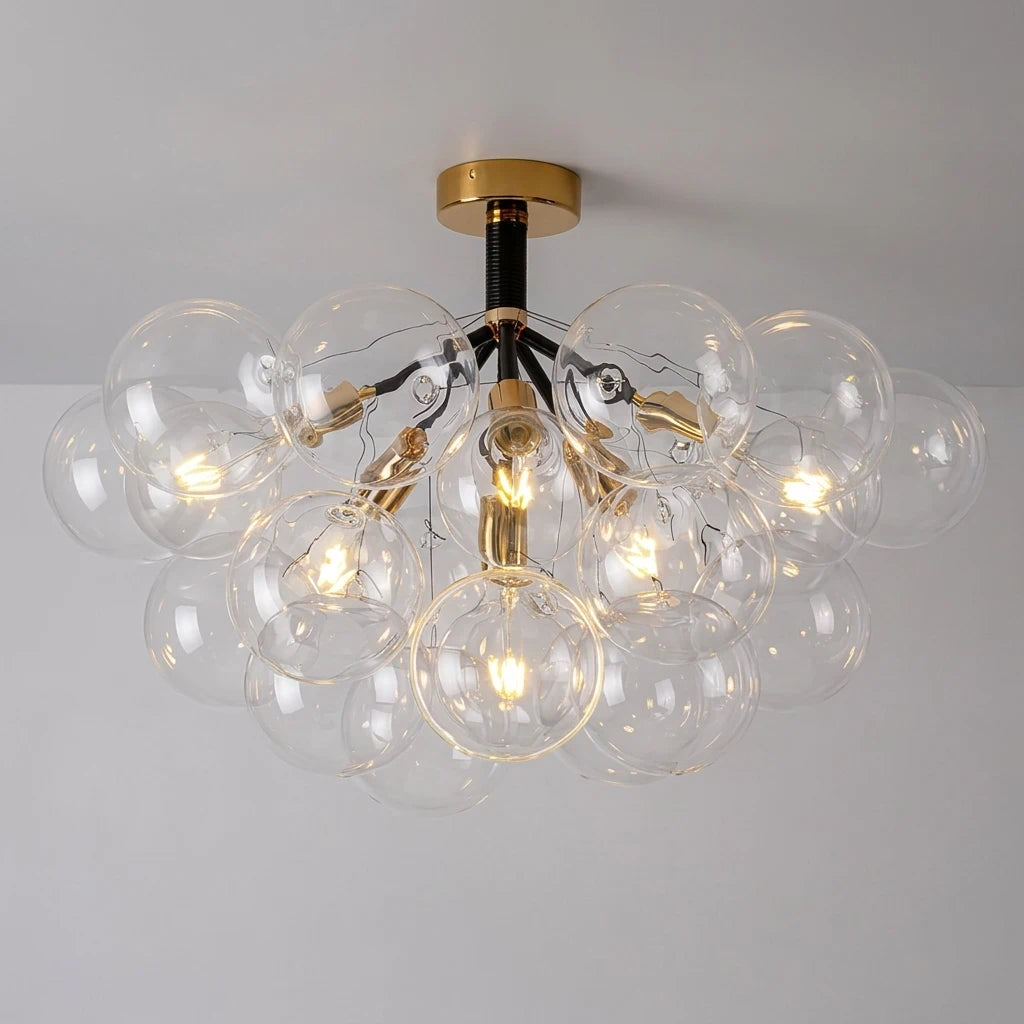 Modern Cluster Clear Glass Bubble Ceiling Light Fixture Talia Semi Flush Glass Ball Chandelier For Low Ceiling