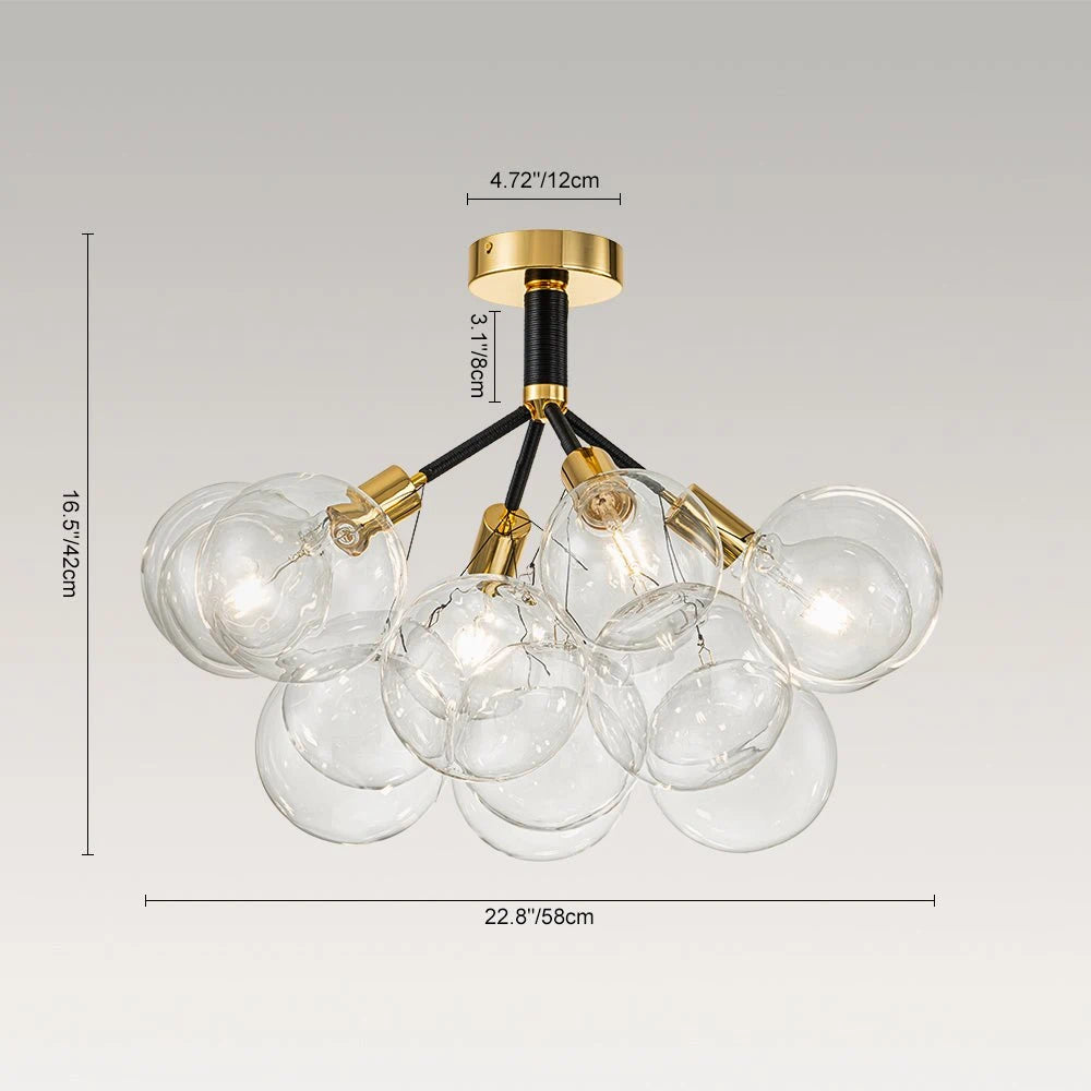 Modern Cluster Clear Glass Bubble Ceiling Light Fixture Talia Semi Flush Glass Ball Chandelier For Low Ceiling