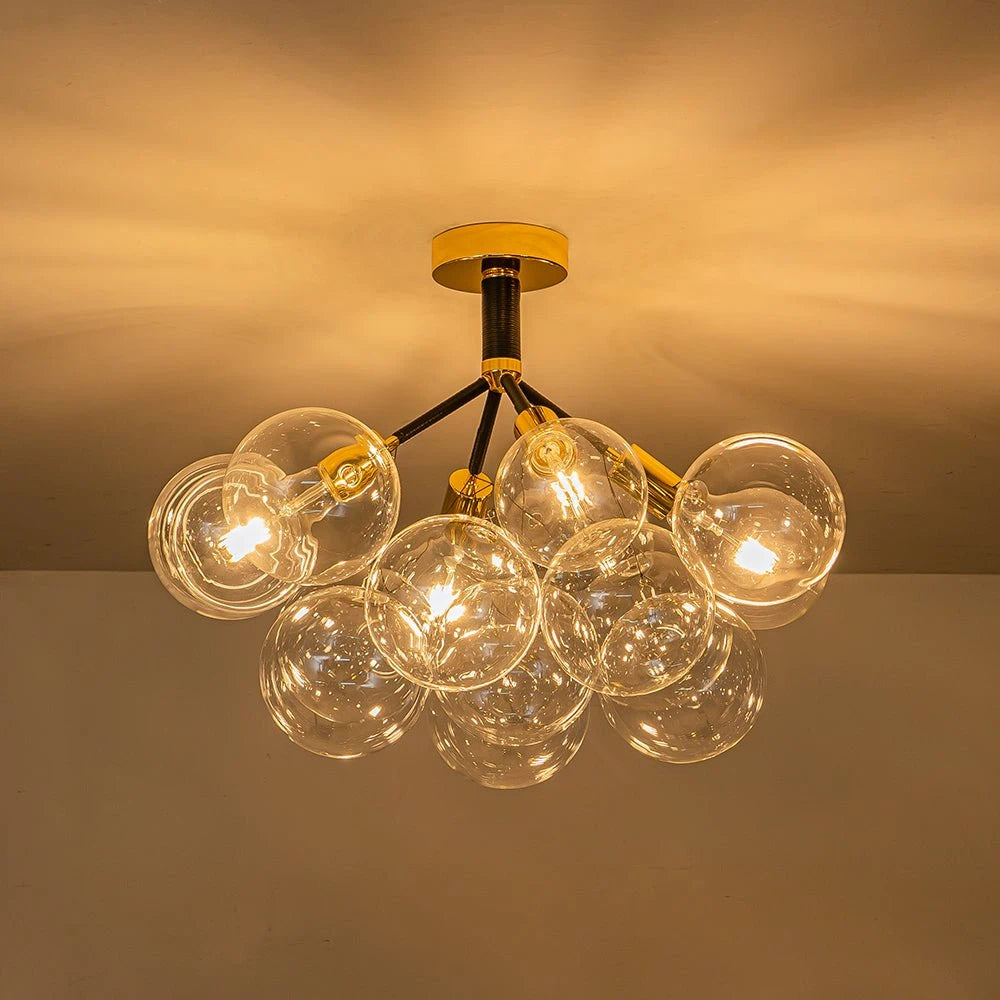 Modern Cluster Clear Glass Bubble Ceiling Light Fixture Talia Semi Flush Glass Ball Chandelier For Low Ceiling